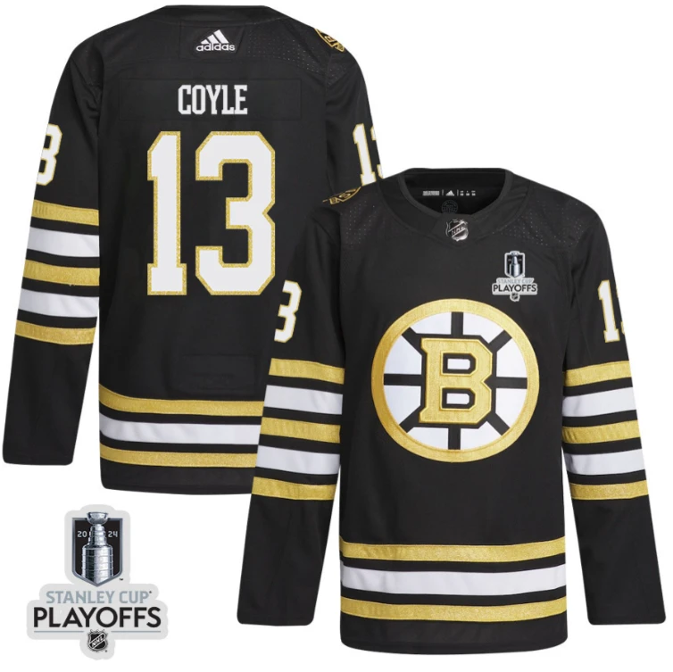 Charlie Coyle 13 Boston Bruins 2024 NHL Playoffs Patch Home Jersey - Men, Black by Hockey David