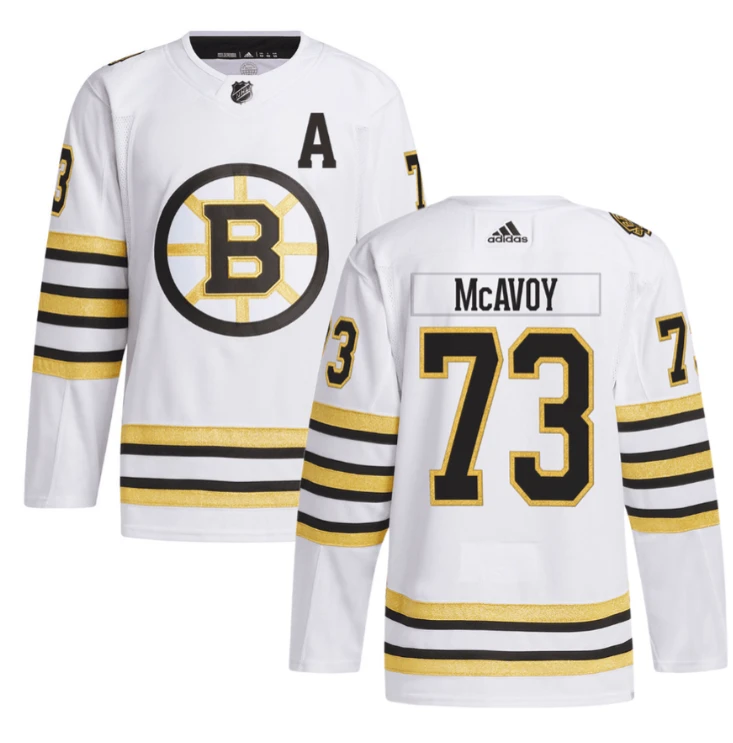 Charlie McAvoy 73 Boston Bruins 100th Anniversary Primegreen Away Men Jersey White by Hockey David
