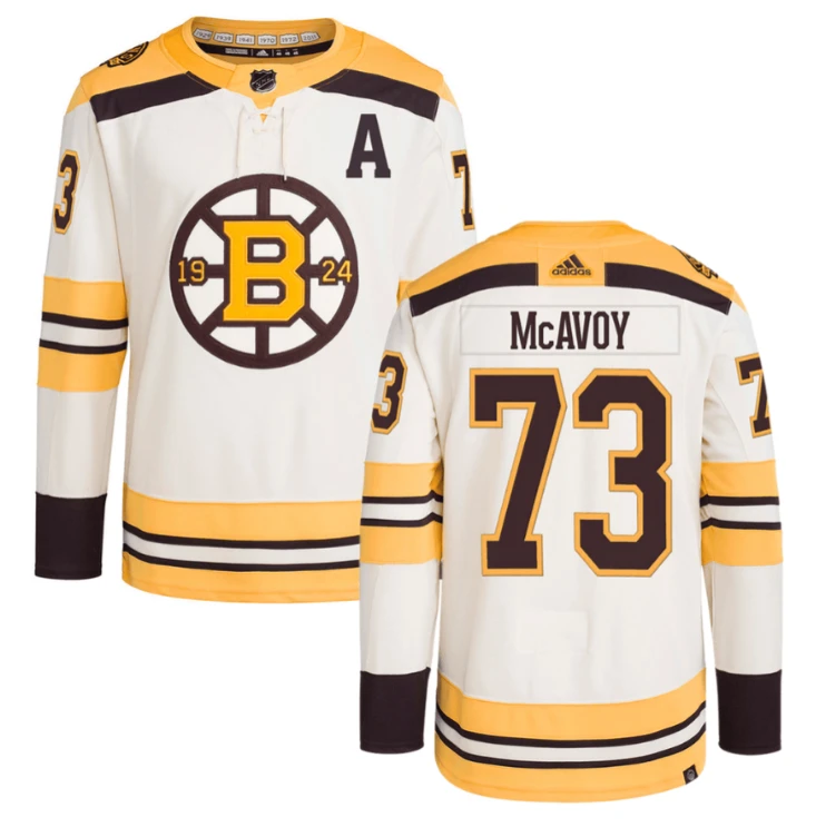 Charlie McAvoy 73 Boston Bruins 100th Anniversary Primegreen Third Men Jersey Cream by Hockey David