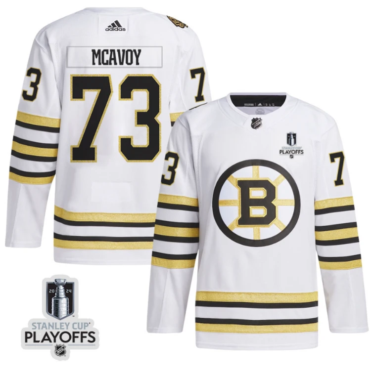 Charlie McAvoy 73 Boston Bruins 2024 NHL Playoffs Patch Away Jersey - Men, White by Hockey David