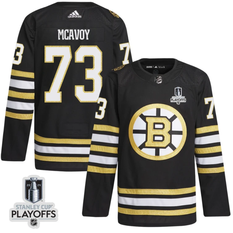 Charlie McAvoy 73 Boston Bruins 2024 NHL Playoffs Patch Home Jersey - Men, Black by Hockey David