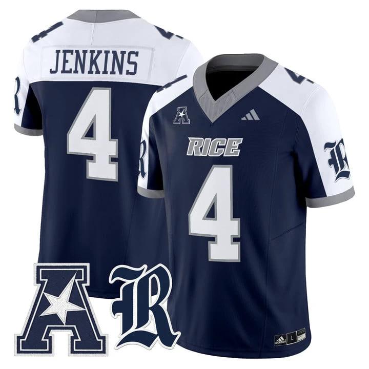 Chase Jenkins Jersey #4 Rice Owls 2025 Vapor Limited Stitched Navy Alternate by NCAA Football Jersey