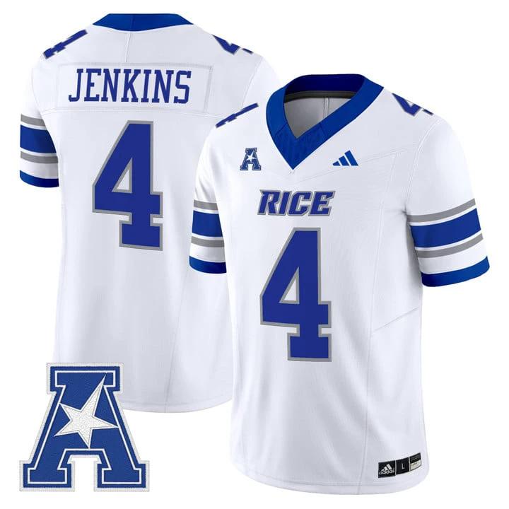 Chase Jenkins Jersey #4 Rice Owls 2025 Vapor Limited Stitched White by NCAA Football Jersey