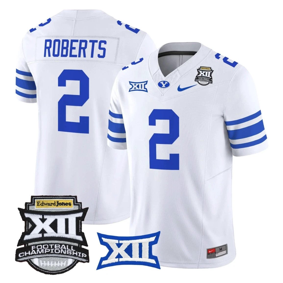 Chase Roberts Jersey #2 BYU Cougars 2025 Big 12 Championship Stitched White by NCAA Football Jersey