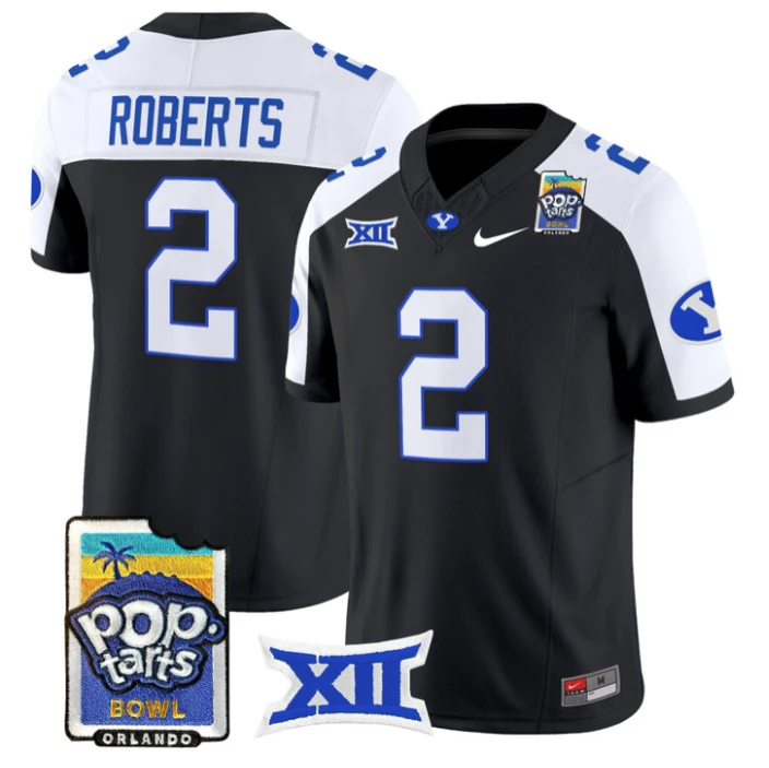 Chase Roberts Jersey #2 BYU Cougars 2025 Pop-Tarts Patch Stitched Black Alternate by NCAA Football Jersey