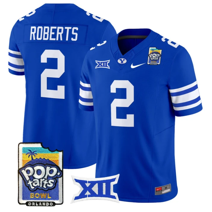 Chase Roberts Jersey #2 BYU Cougars 2025 Pop-Tarts Patch Stitched Royal by NCAA Football Jersey