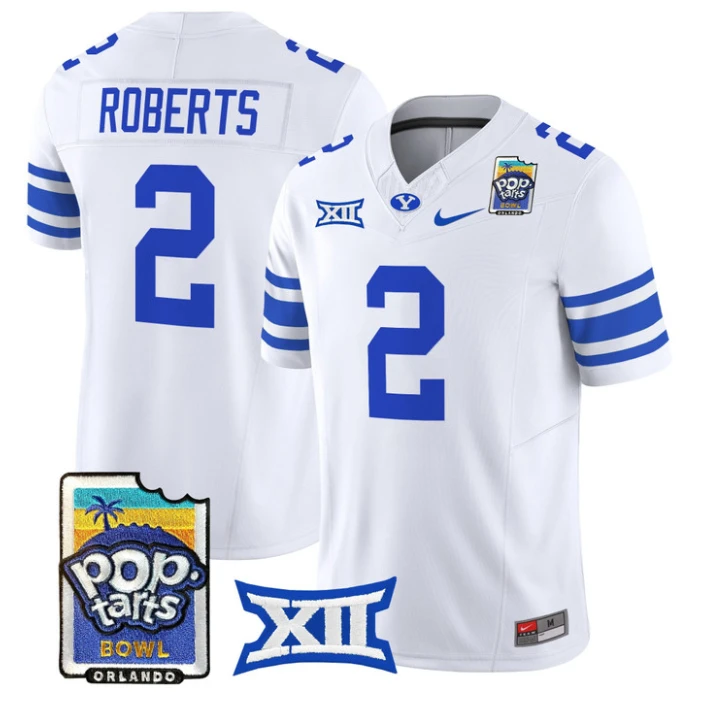 Chase Roberts Jersey #2 BYU Cougars 2025 Pop-Tarts Patch Stitched White by NCAA Football Jersey