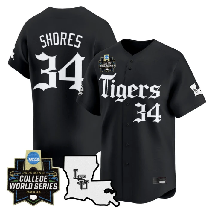 Chase Shores Jersey #34 LSU Tigers 2025 World Series Gothic Geaux Edition Black by My Store