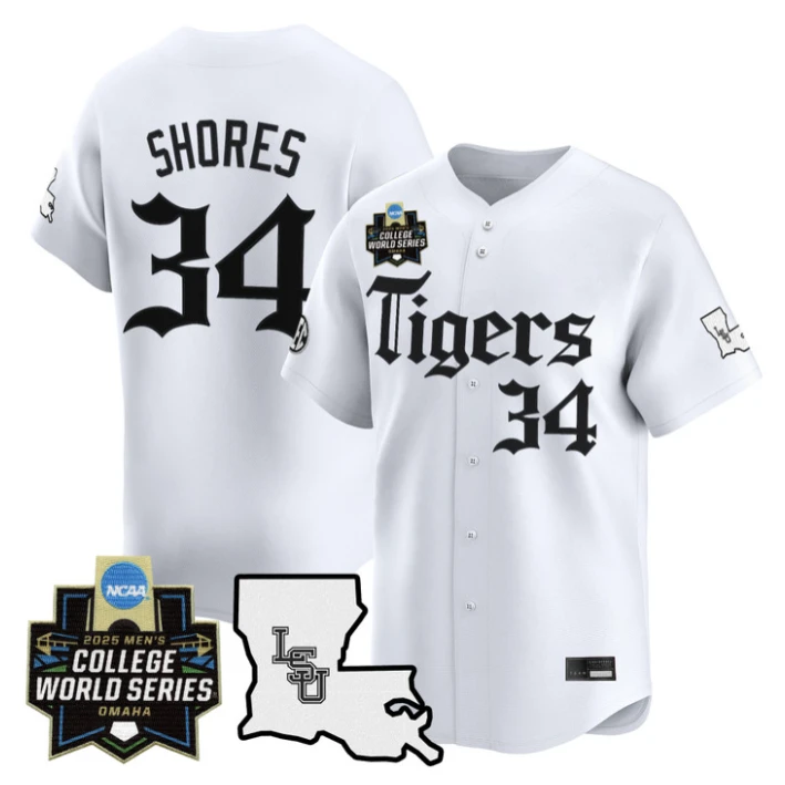 Chase Shores Jersey #34 LSU Tigers 2025 World Series Gothic Geaux Edition White by My Store