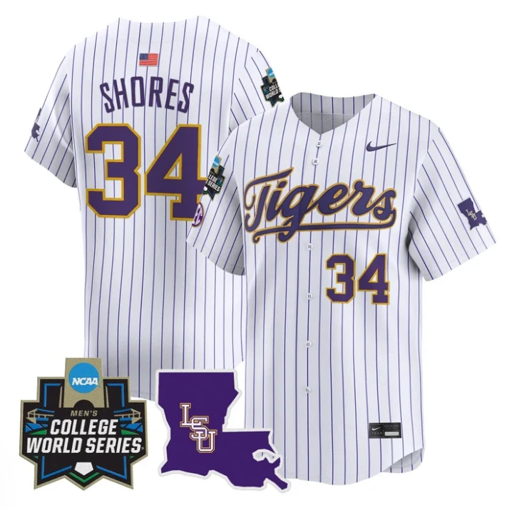 Chase Shores Jersey #34 LSU Tigers 2025 World Series Stitched Pinstripe by My Store