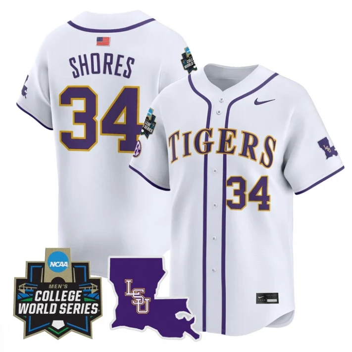 Chase Shores Jersey #34 LSU Tigers 2025 World Series Stitched White by My Store