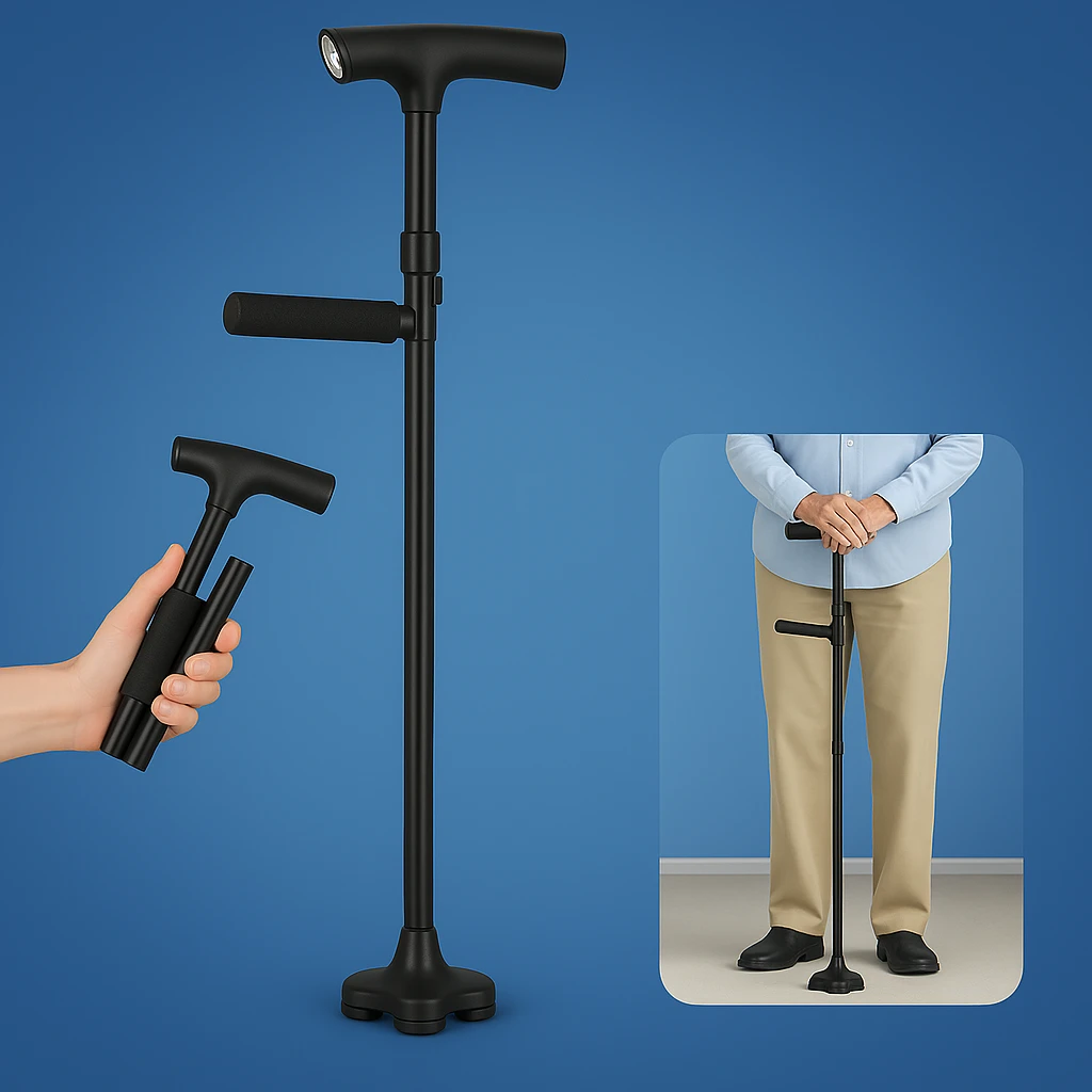 MobilityMate Folding Cane Collapsible Walking Stick | Telescopic Walking Stick - Lightweight Cane - for Seniors and Travellers Bowlift by Bowlift