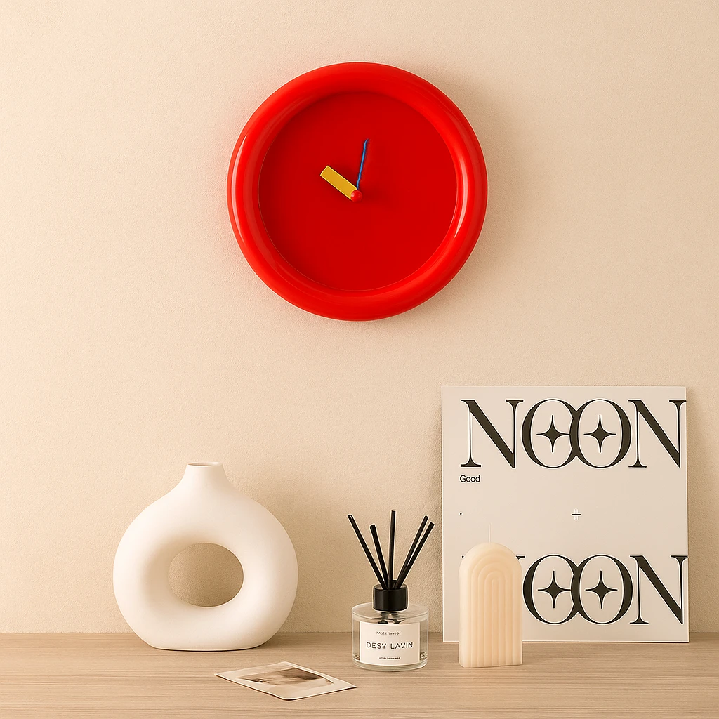 Colorful geometric wall clocks in Memphis style with bold artistic design Bowlift by Bowlift