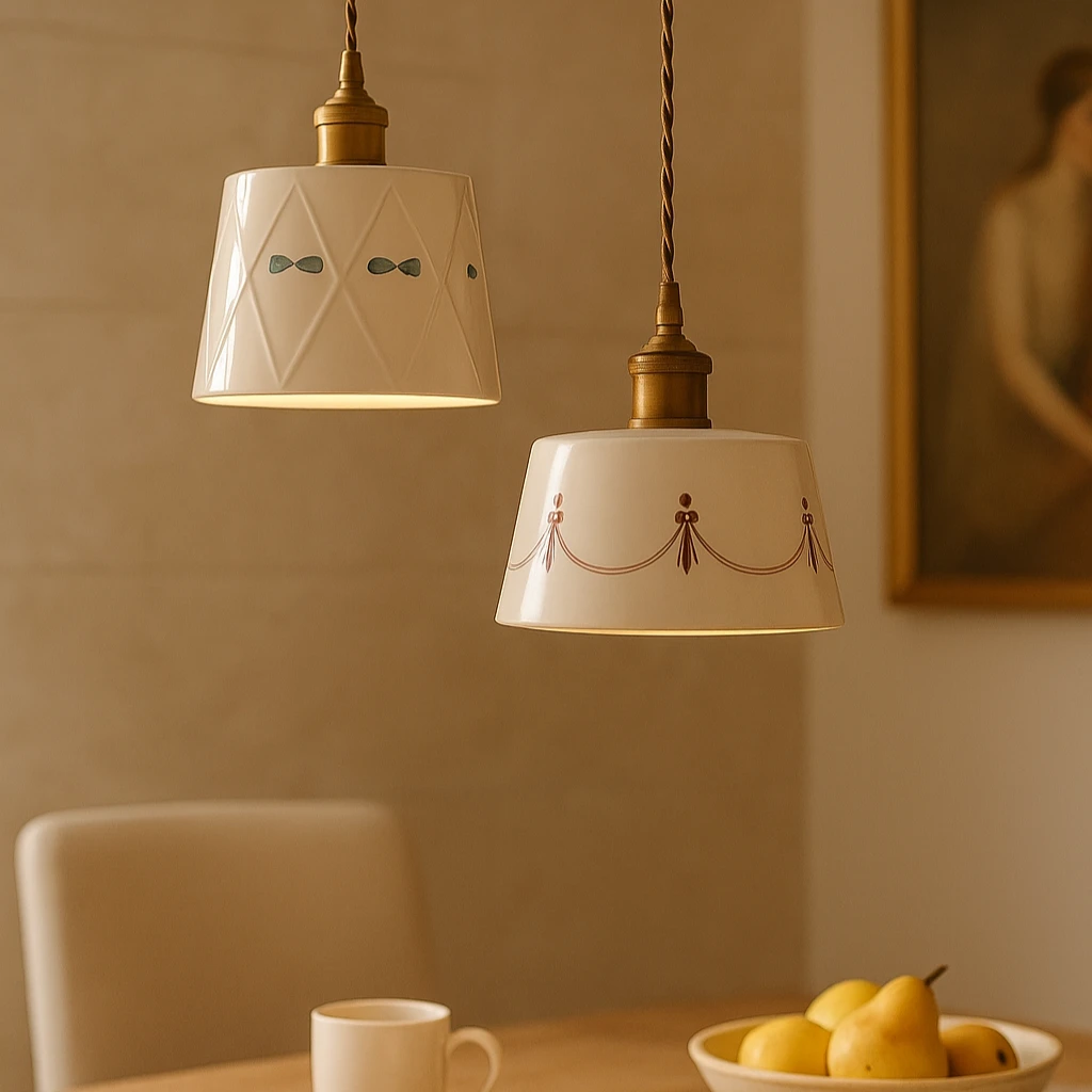 Elegant pendant lamp with classic ceramic pattern Bowlift by Bowlift