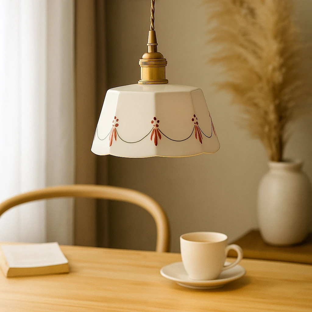 Elegant pendant lamp with classic ceramic pattern Bowlift by Bowlift