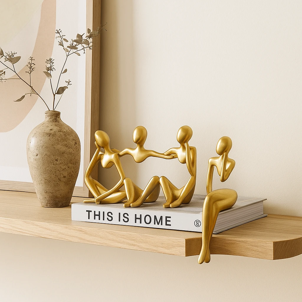 Golden abstract thinker statues in unique artistic positions Bowlift by Bowlift