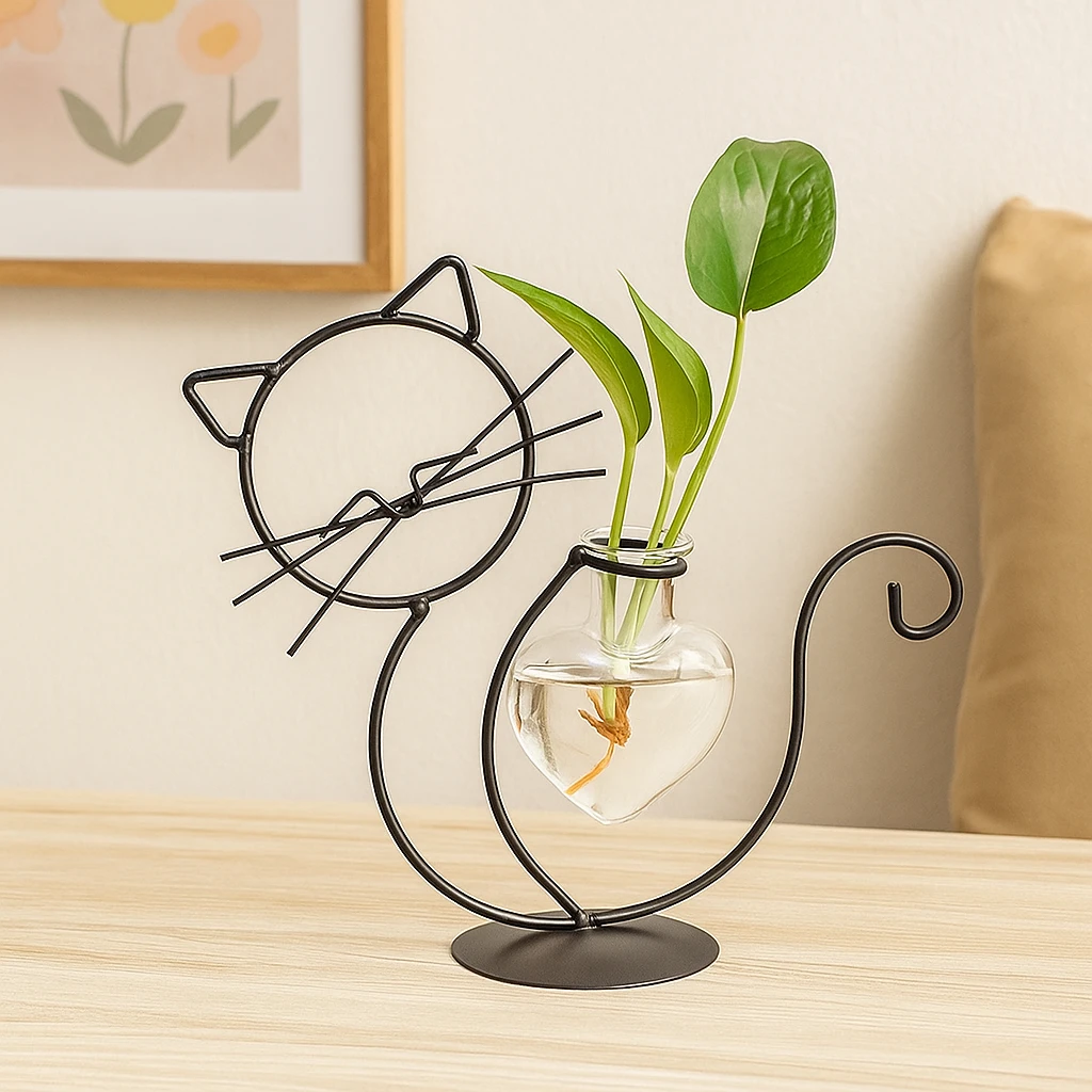Heart-shaped glass planter box with cat-inspired holder Bowlift by Bowlift