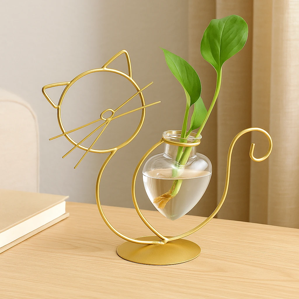 Heart-shaped glass planter box with cat-inspired holder Bowlift by Bowlift