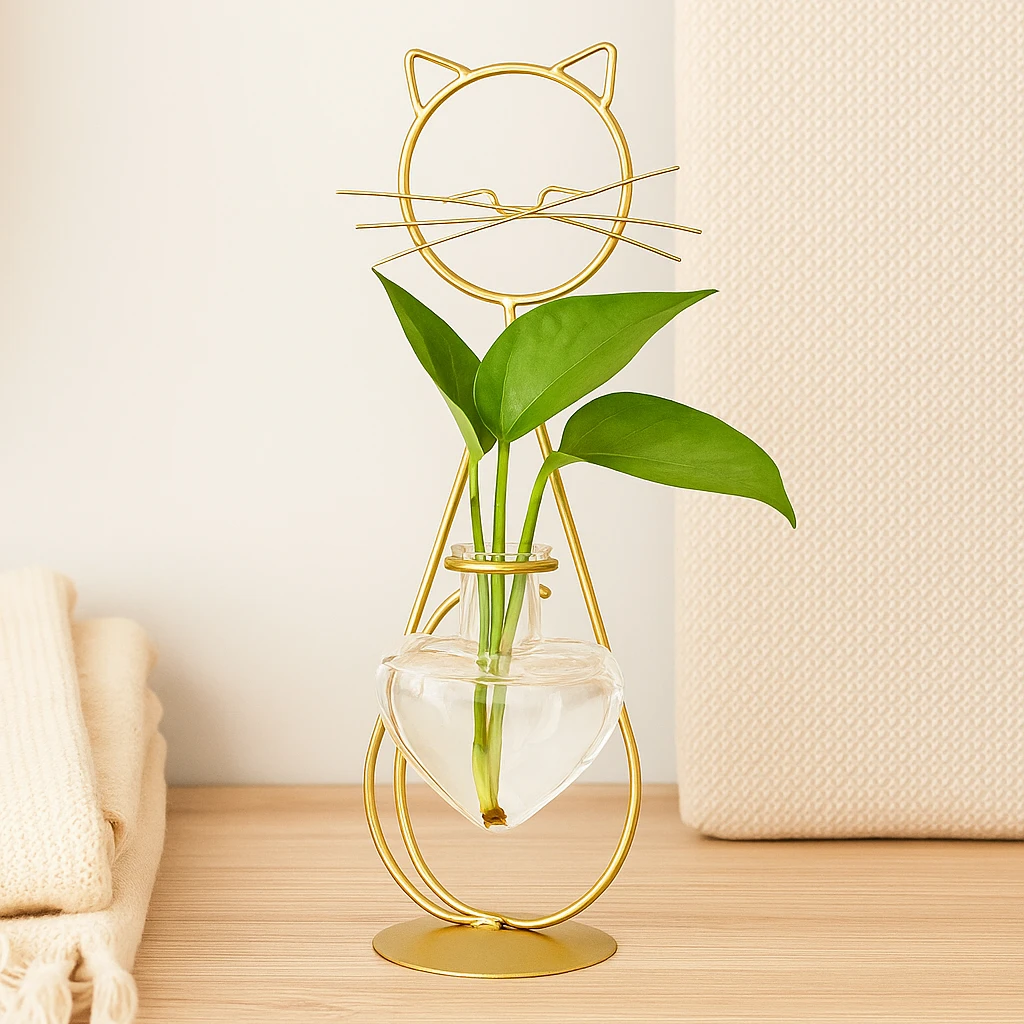Heart-shaped glass planter box with cat-inspired holder Bowlift by Bowlift