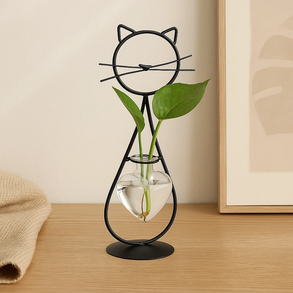 Heart-shaped glass planter box with cat-inspired holder Bowlift by Bowlift