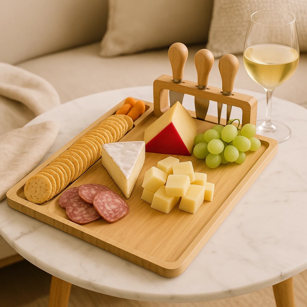 Wood cheese board with knife and fork – Elegant serving board for kitchen or dining room Bowlift by Bowlift