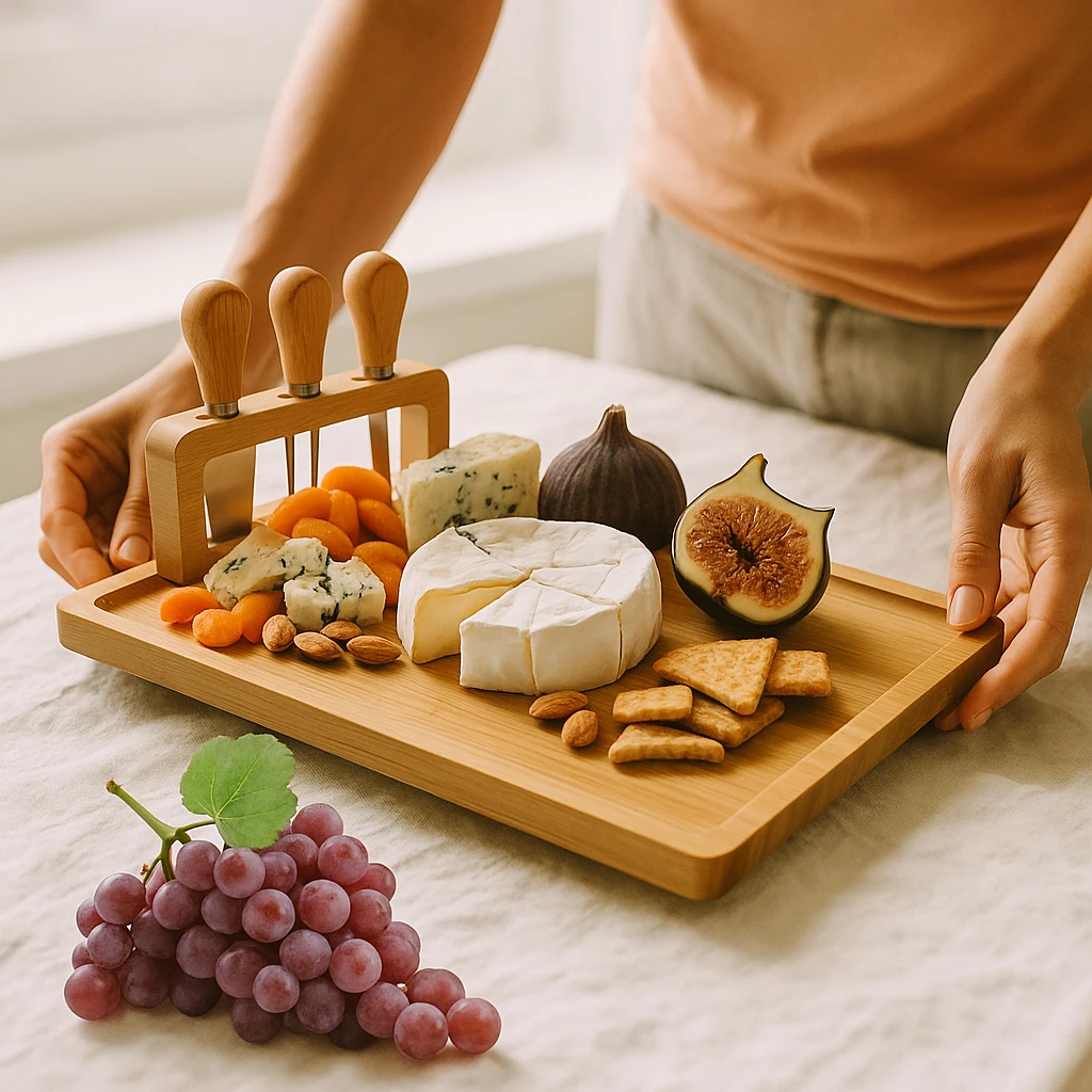 Wood cheese board with knife and fork – Elegant serving board for kitchen or dining room Bowlift by Bowlift
