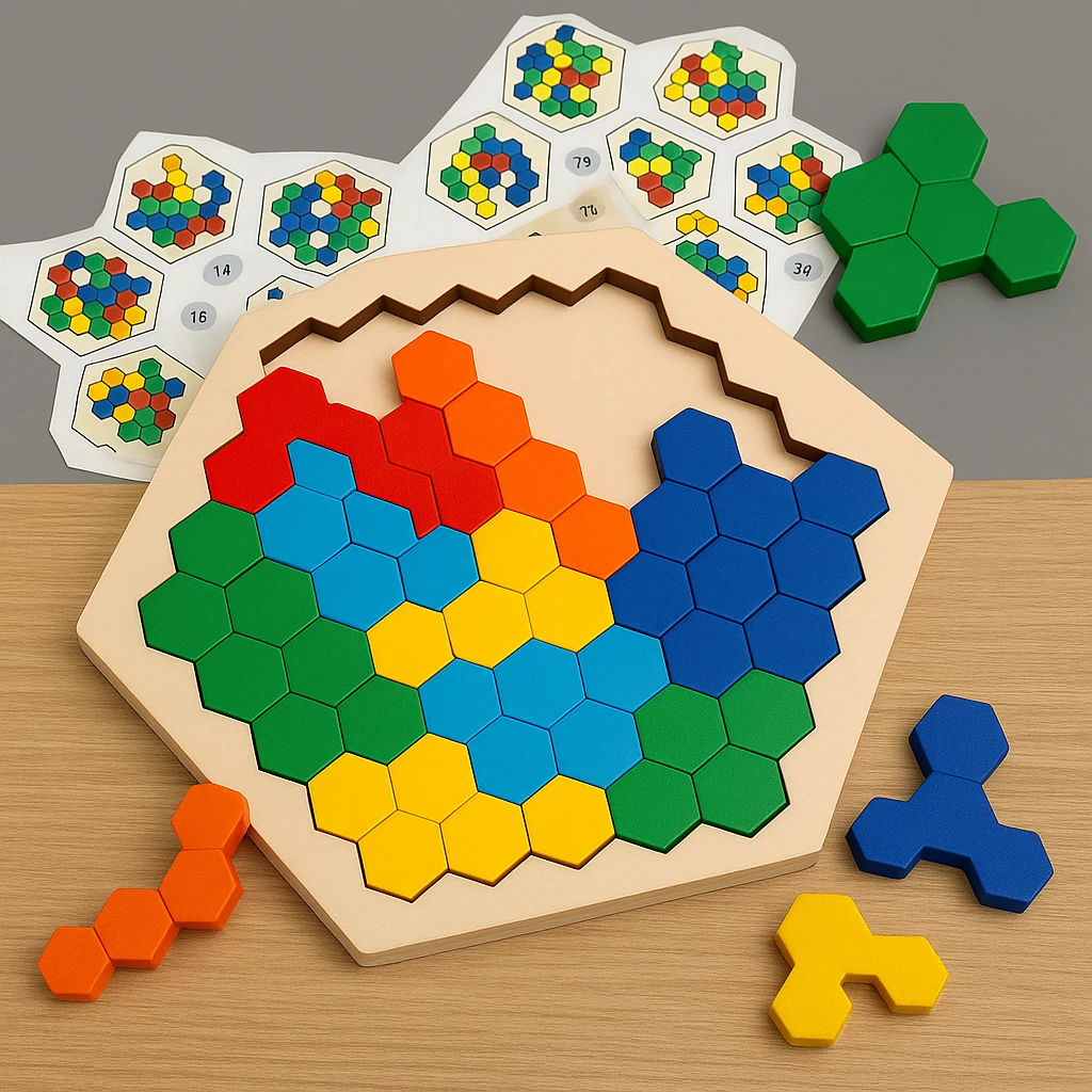 HexaFun 3D hexagonal wooden puzzle game – Educational STEM toy for children Bowlift by Bowlift