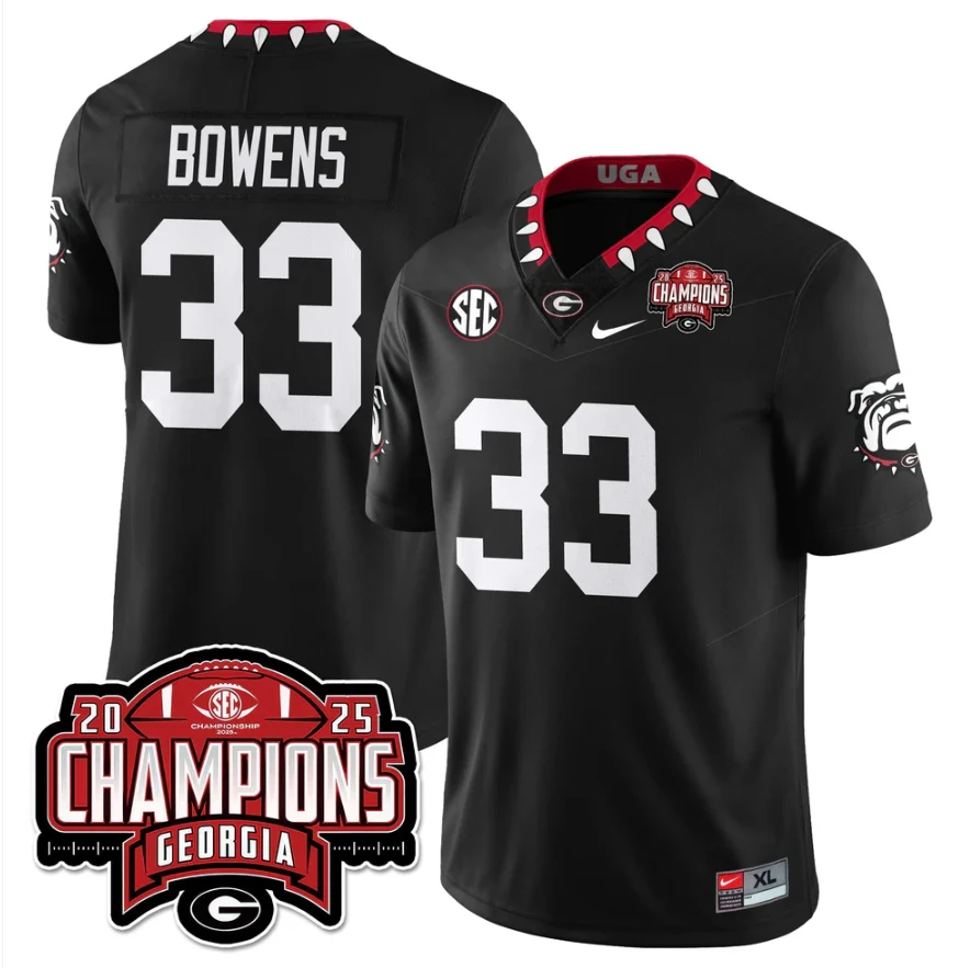 Chauncey Bowens Jersey #33 Georgia Bulldogs SEC Champions Patch Stitched by My Store NCAA Football Jerseys