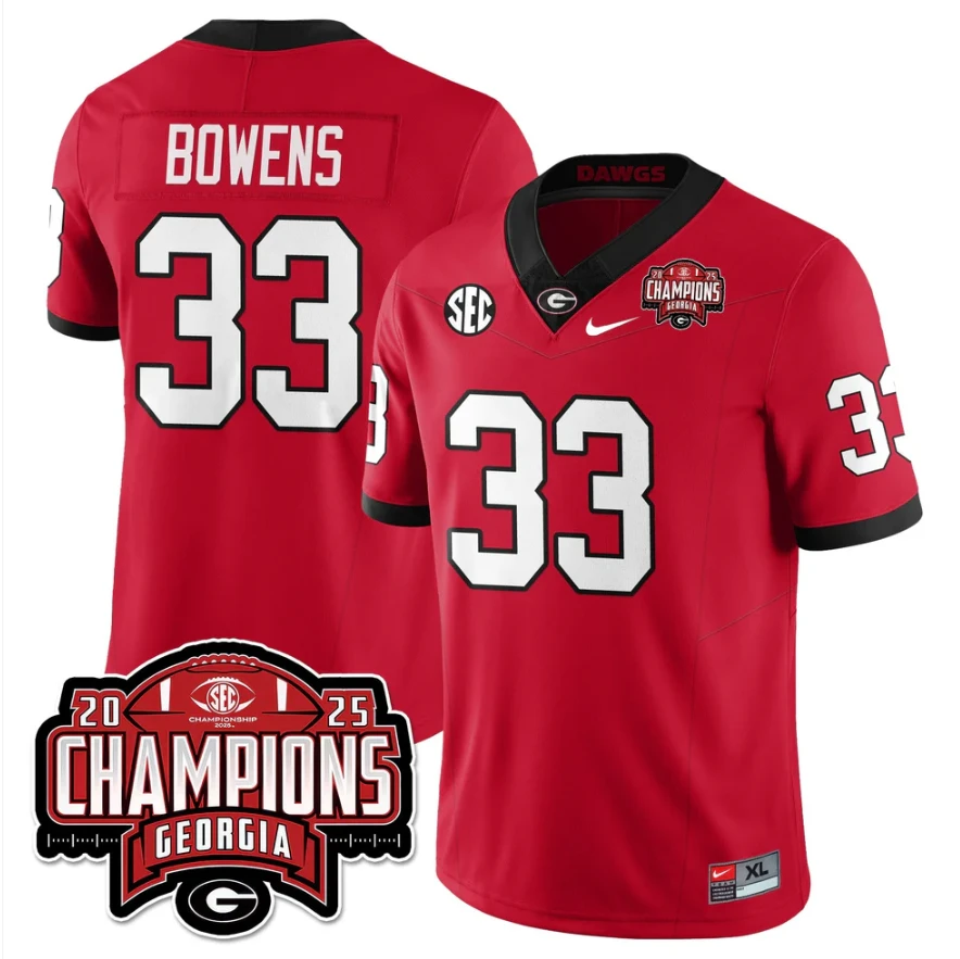 Chauncey Bowens Jersey #33 Georgia Bulldogs SEC Champions Patch Stitched by My Store NCAA Football Jerseys