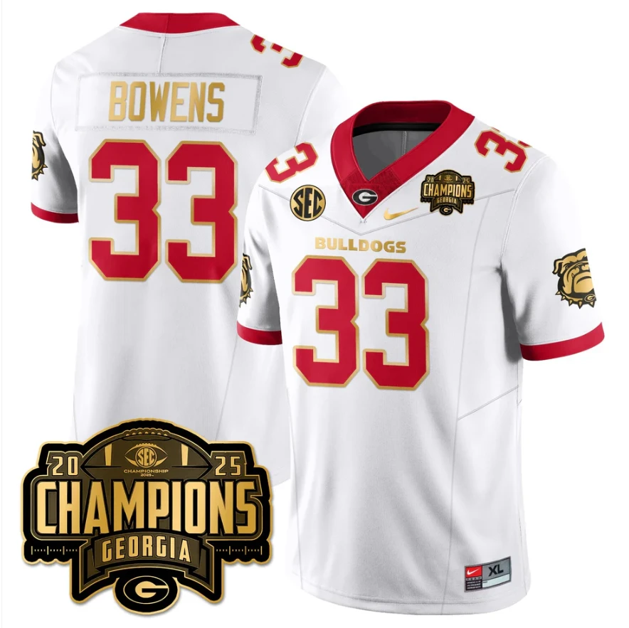 Chauncey Bowens Jersey #33 Georgia Bulldogs SEC Champions Patch Stitched by My Store NCAA Football Jerseys