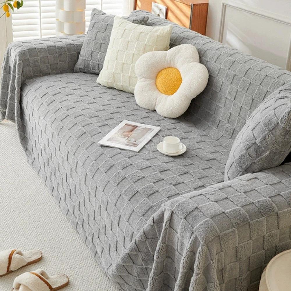 Checkered Plush Velvet Sofa Cover by Casa & Beyond
