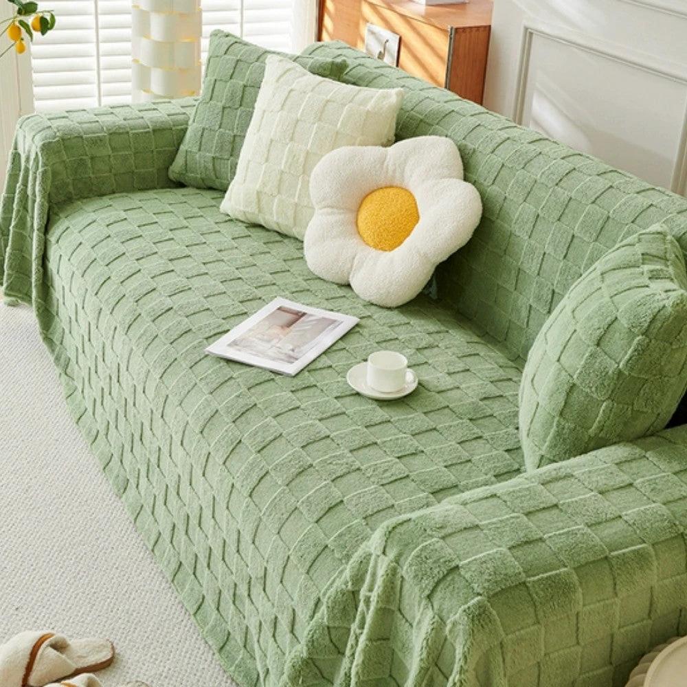 Checkered Plush Velvet Sofa Cover by Casa & Beyond