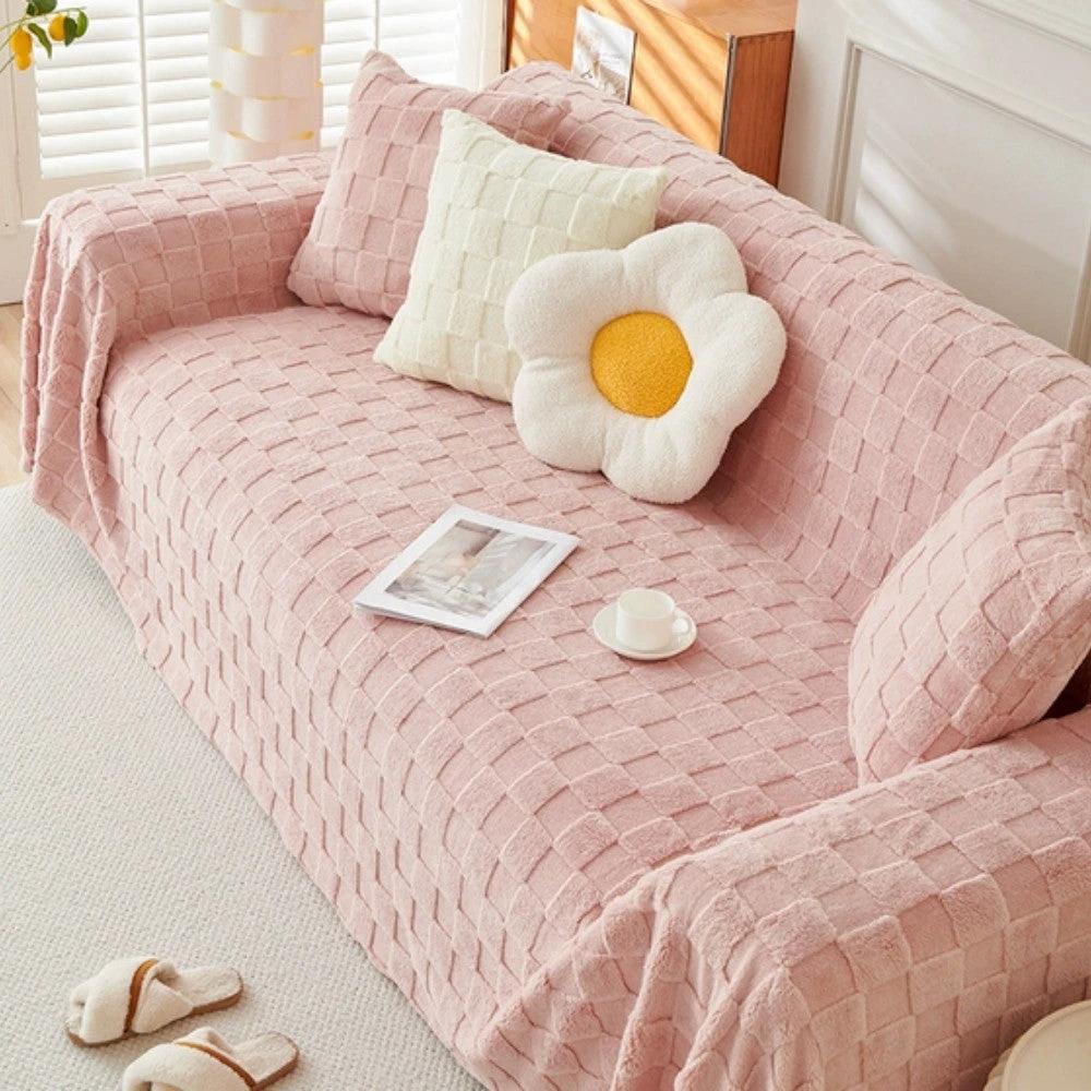 Checkered Plush Velvet Sofa Cover by Casa & Beyond