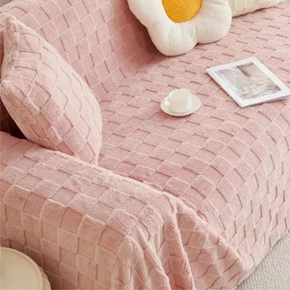 Checkered Plush Velvet Sofa Cover by Casa & Beyond