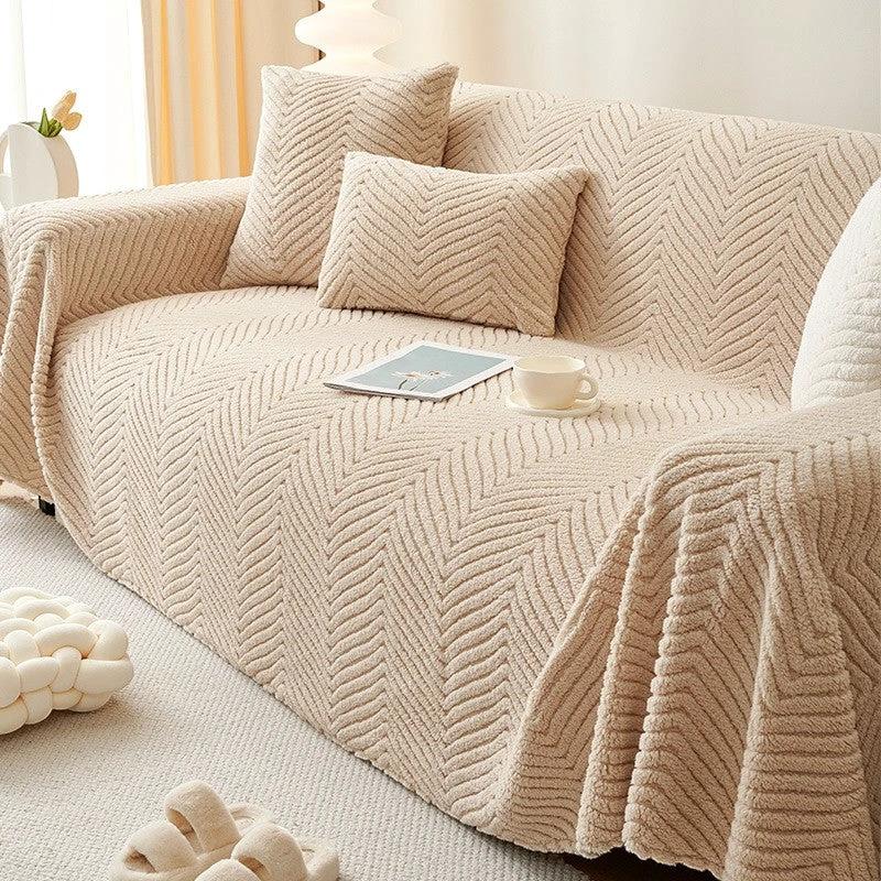 Chenille Plush Sofa Cover by Casa & Beyond