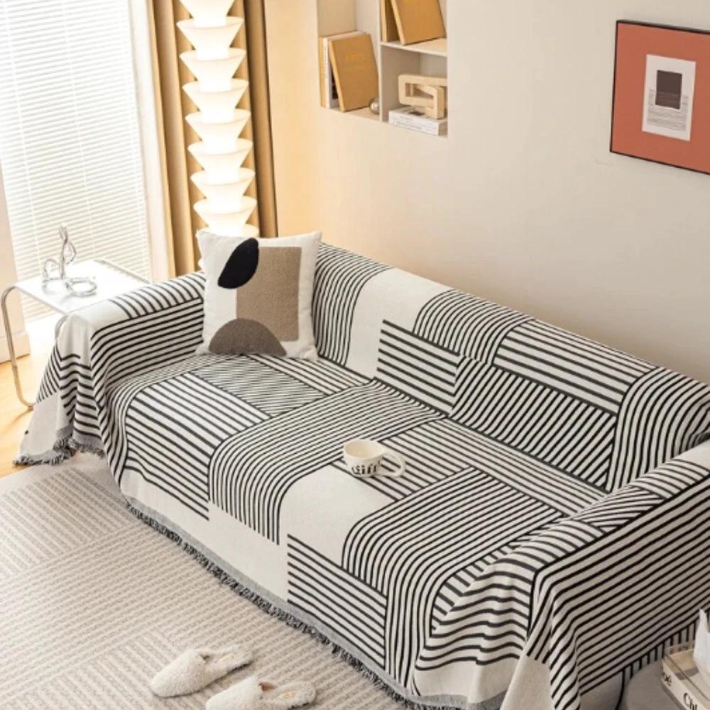 Chenille Striped Tassel Sofa Cover by Casa & Beyond