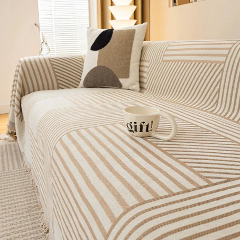 Chenille Striped Tassel Sofa Cover by Casa & Beyond