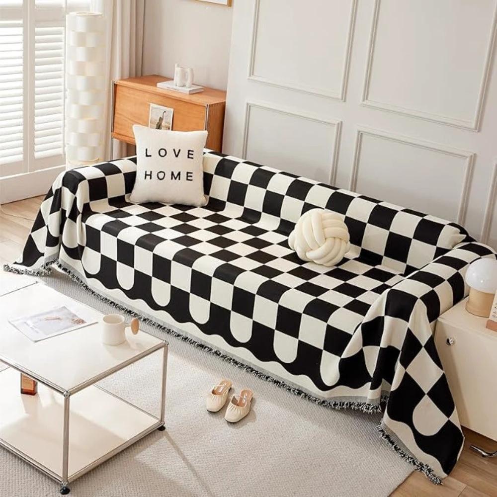 Chess Board Chic Tasseled Sofa Cover by Casa & Beyond