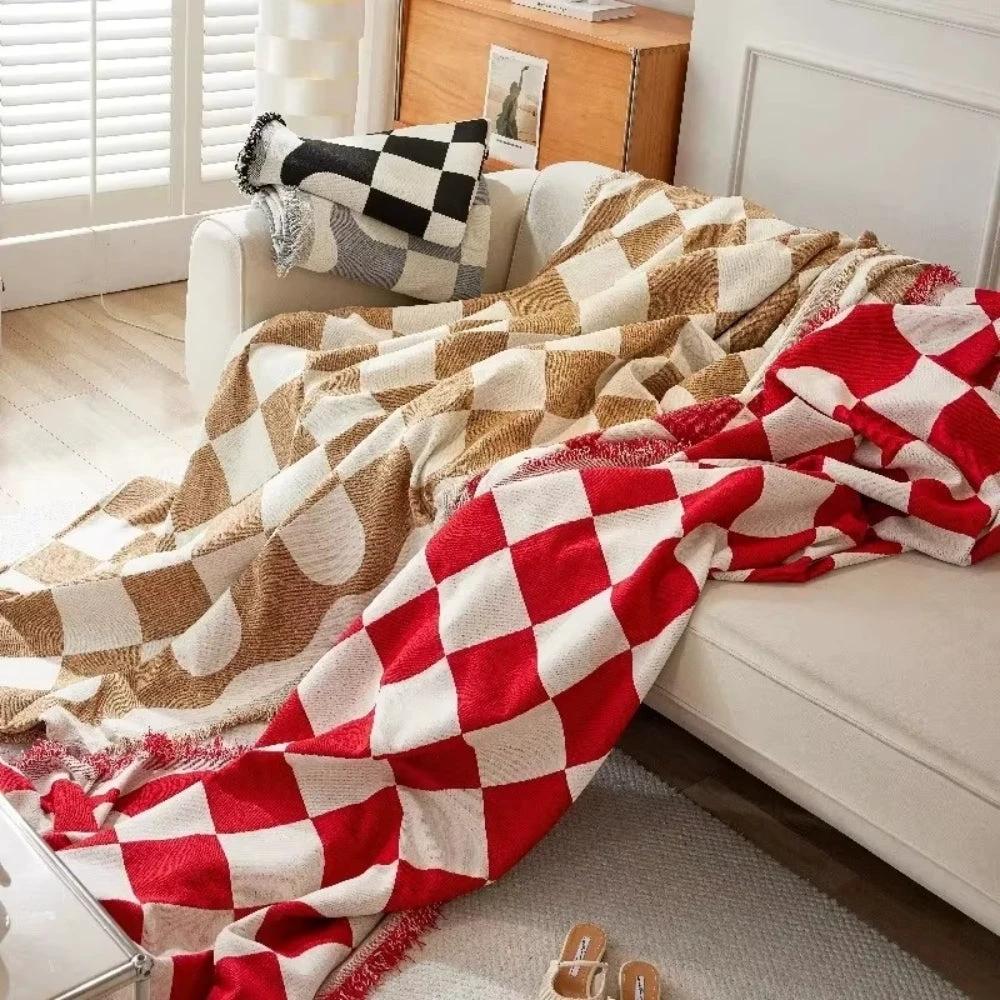 Chess Board Chic Tasseled Sofa Cover by Casa & Beyond