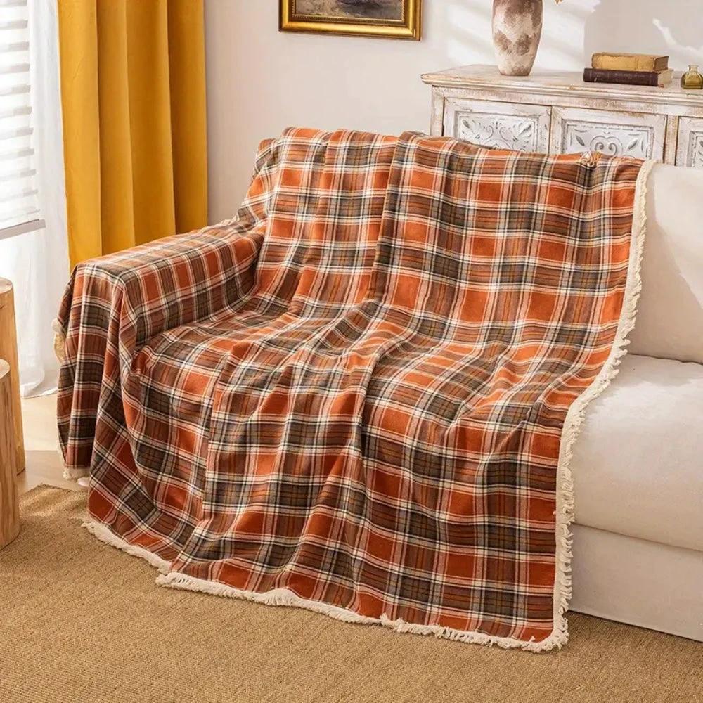Autumn Chestnut Plaid Sofa Cover by Casa & Beyond