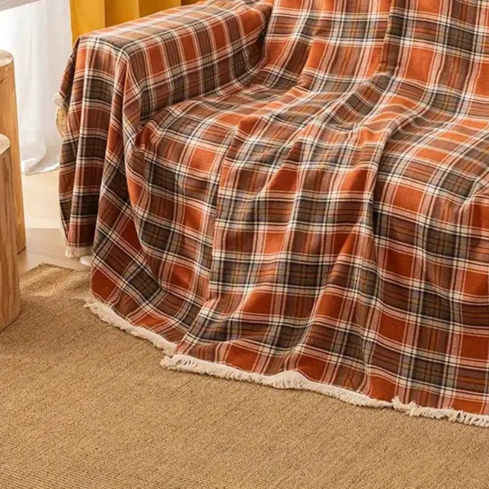 Autumn Chestnut Plaid Sofa Cover by Casa & Beyond