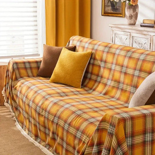 Autumn Chestnut Plaid Sofa Cover by Casa & Beyond