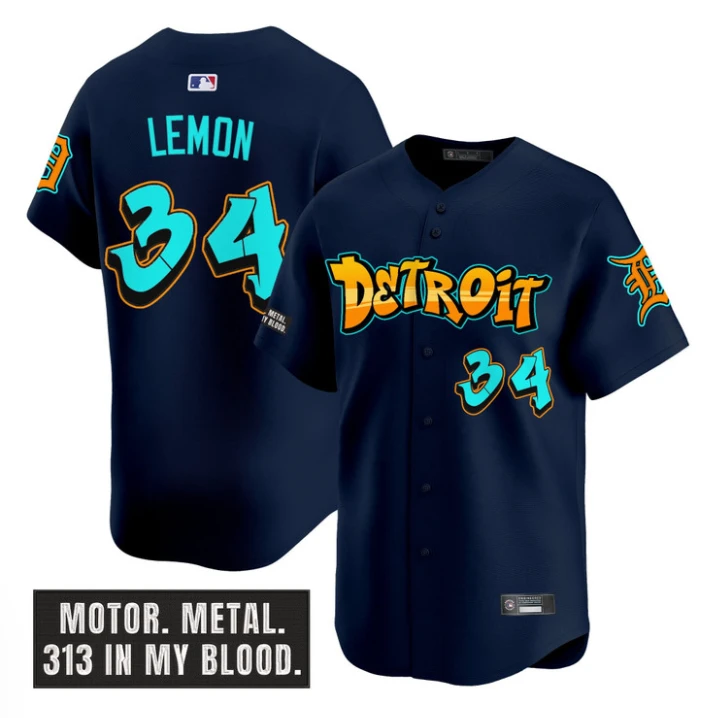 Chet Lemon Jersey #34 Detroit Tigers Graffiti Motor City Edition Stitched Navy by My Store