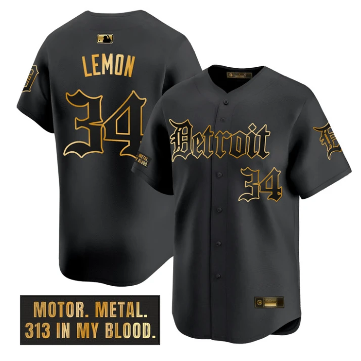 Chet Lemon Jersey #34 Detroit Tigers Motor Gothic Edition Stitched Black Gold by My Store