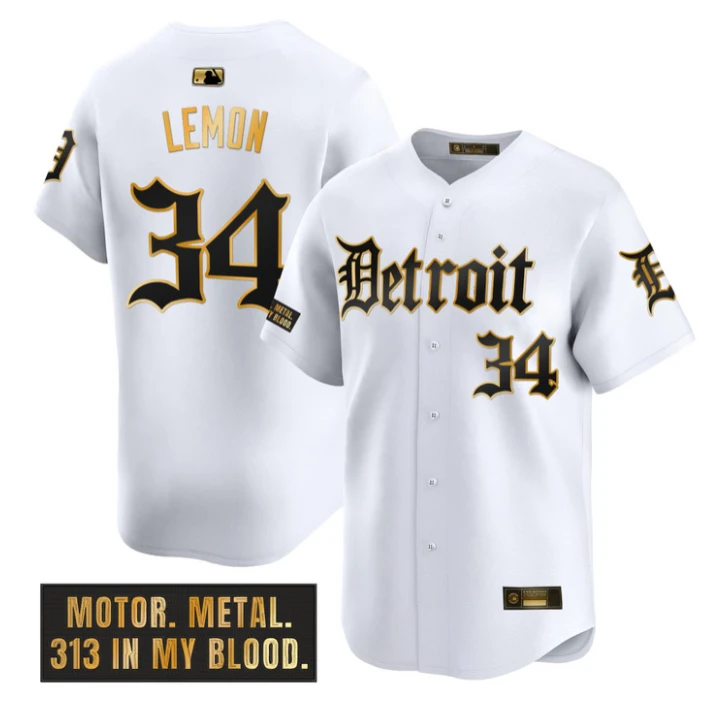Chet Lemon Jersey #34 Detroit Tigers Motor Gothic Edition Stitched White Gold by My Store