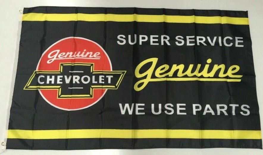 Chevrolet Style 8 Banner Flag Car Super Service Genuine Parts Mechanic Man Cave 3x5ft by flagsjustdoit