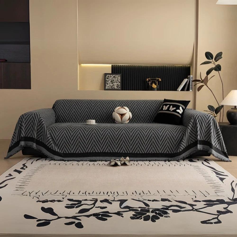 Chevron Herringbone Tassel Sofa Cover by Casa & Beyond