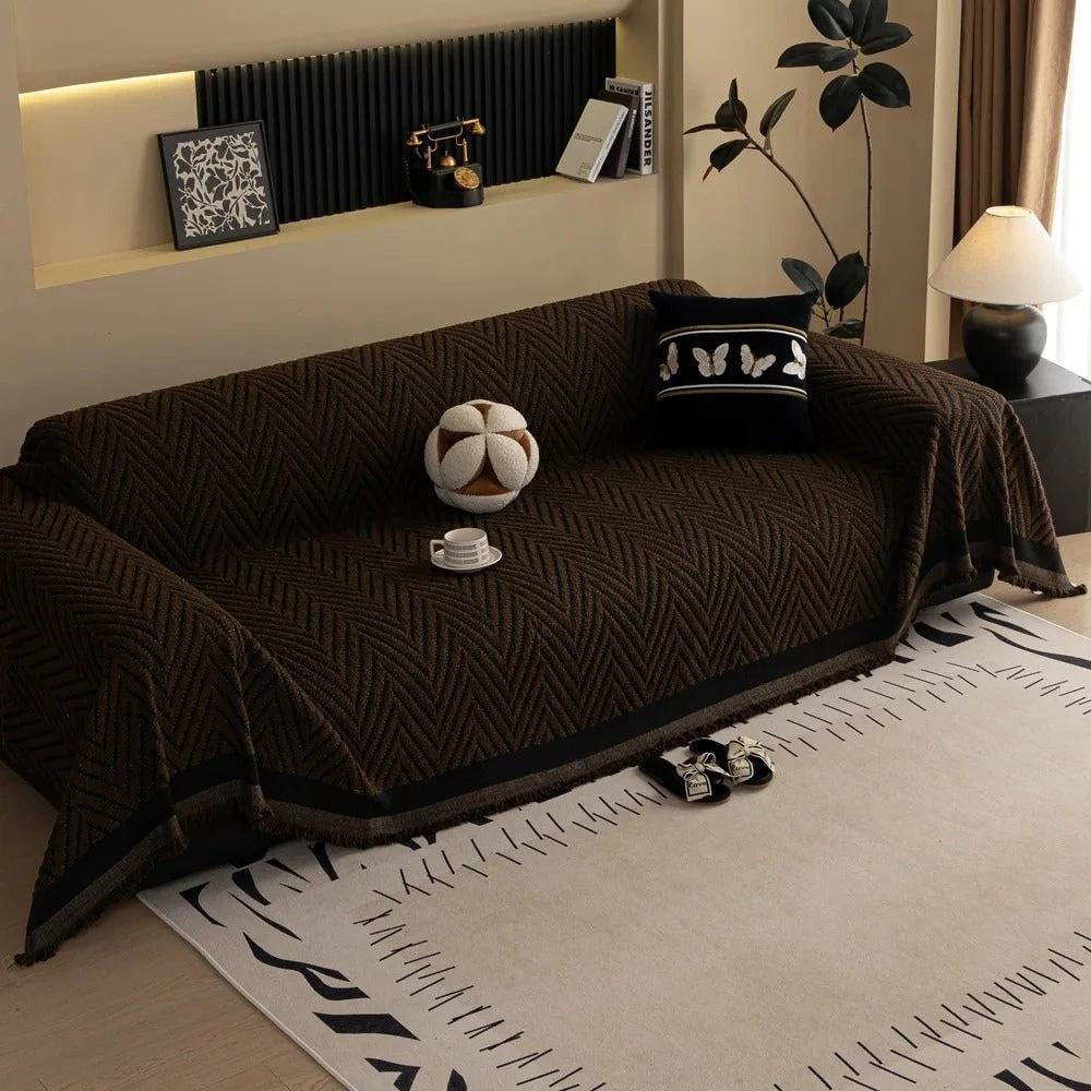 Chevron Herringbone Tassel Sofa Cover by Casa & Beyond