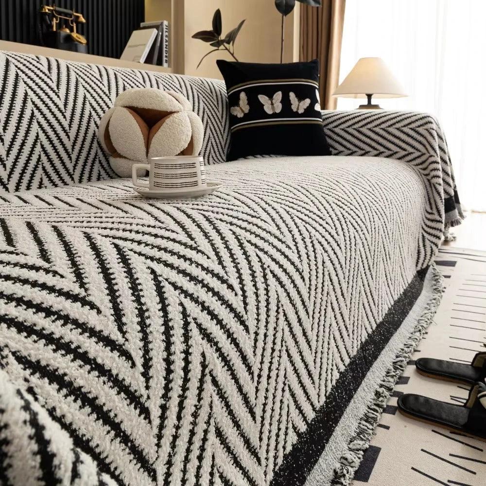 Chevron Herringbone Tassel Sofa Cover by Casa & Beyond