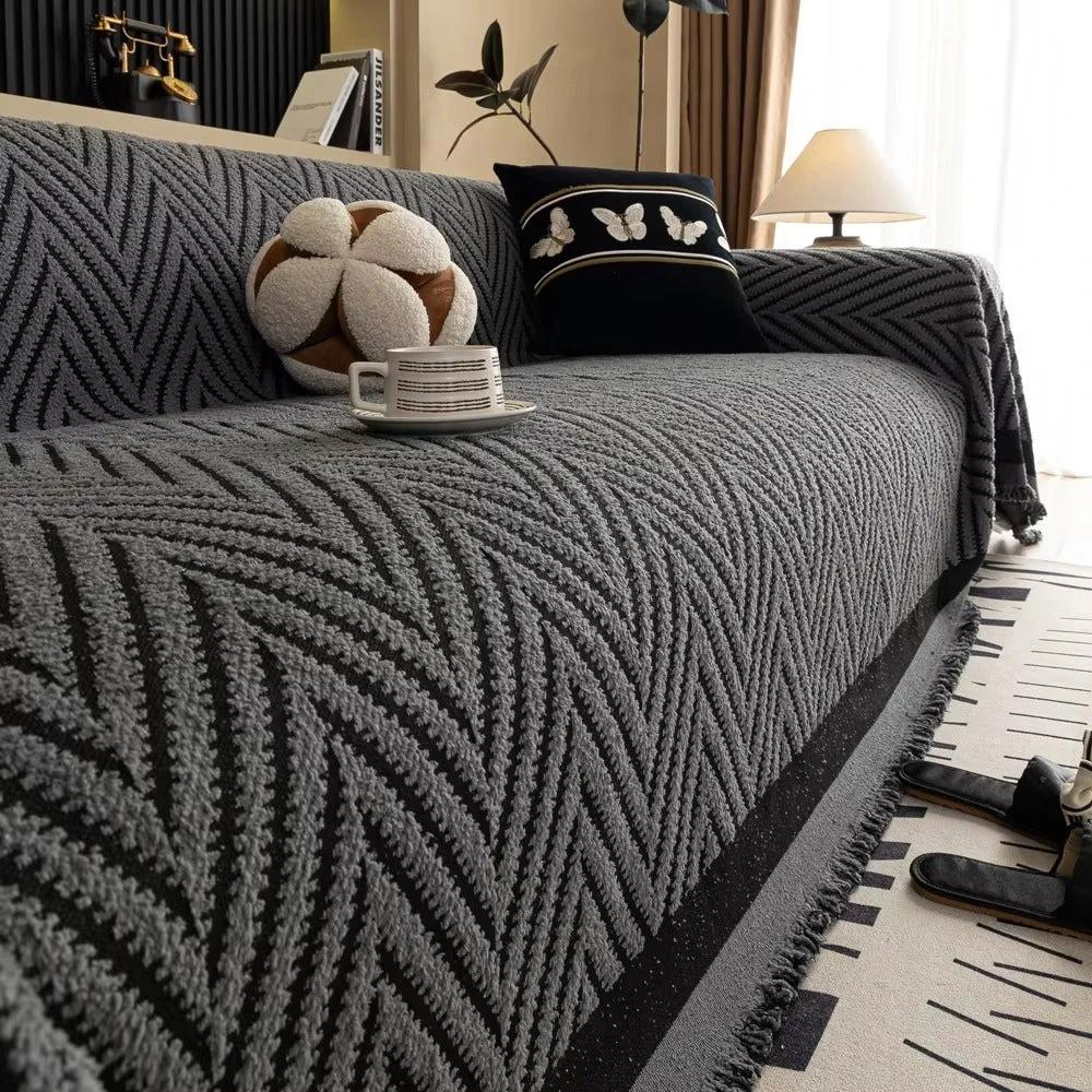 Chevron Herringbone Tassel Sofa Cover by Casa & Beyond